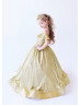 Gold Sequin V Back Floor Length Flower Girl Dress Little Girl Sparkle Dress